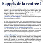 Rappels de la rentrée 2018